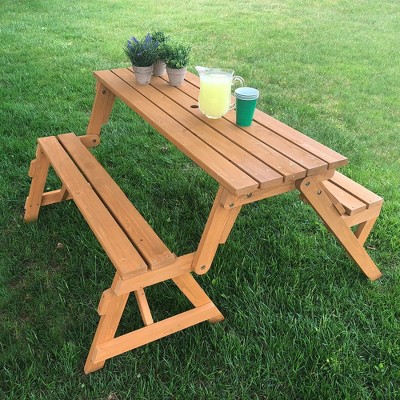 Convertible Hemlock Hardwood Picnic Table and Bench, Light Brown