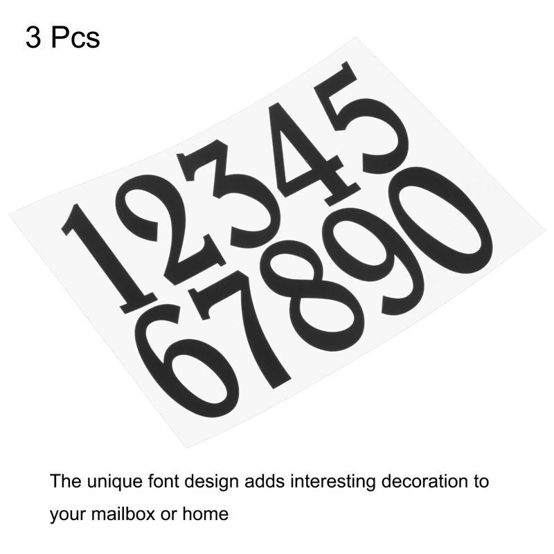 Unique Bargains Reflective Mailbox Numbers Sticker 8.3 Inch Height 0 - 9 Vinyl Self-Adhesive Door Sticker for Black 3 Set, 3 of 5