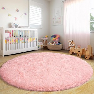 5ft Round Fluffy Area Rug, Soft Shaggy Circle Carpet for Bedroom, Kids Girls Boys Room - 1 of 4