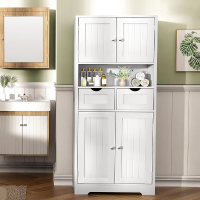 USIKEY Tall Storage Cabinet, Bathroom Cabinet with Adjustable Shelf & 2 Drawers, Linen Cabinet, Floor Cabinet for Living Room, Entryway