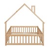 Full Size House Bed Frame with Fence Guardrail, Playful House Shape Safety Bed Platform for Kids Room, in Natural Wood, Grey & White - 3 of 4
