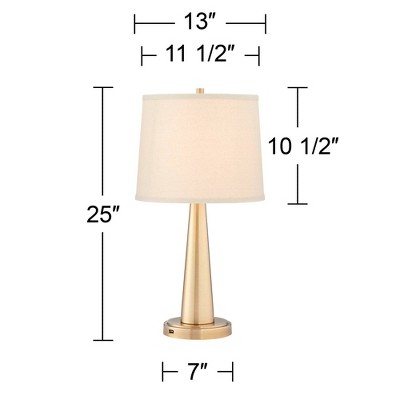 Gold Modern Table Lamps with USB Ports and Beige Drum Shades, Set of 2