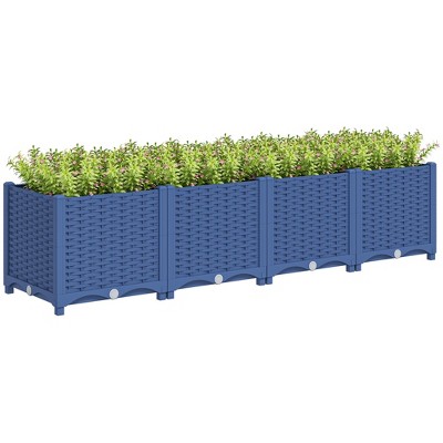 Outsunny Raised Flower Bed, Plastic Planter Box with Drainage Holes for Vegetables, Herbs, Flowers & Succulents