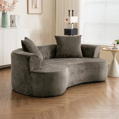 Moon-Shaped Sofa with Deep Seat, Modern Chenille Fabric Sleeper Sofa, Non-Assembly Foam Compression Sofa, Yellow/Gray - ModernLuxe