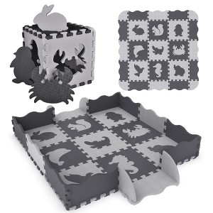 Fun Little Toys 25 PCs Kids Play Mat - Soft Interlocking Foam Tiles with Animal Patterns & Fence for Toddlers & Playroom Décor - 1 of 4