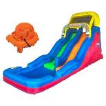 Banzai Double Drop Kids 2 Lane Raceway Inflatable Outdoor Bounce Water Slide Splash Park with Sprinklers and Climbing Wall for Ages 5-12