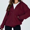 Women's Zip Up Loose Fit Hooded Jackets Comfy Solid Color Long Sleeve Casual Waffle Sweatshirts with Pockets - 3 of 4