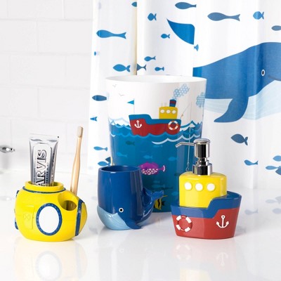 Nautical Submarine 3-Piece Kids' Bath Accessory Set in Multicolor Resin