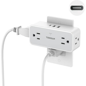 Multi Plug Outlet Splitter, Surge Protector 4 Outlets Extender with 3 USB Ports (2 USB C), 3 Sided Multiple Plug Expander 900J, Home Office Hotel - 1 of 4