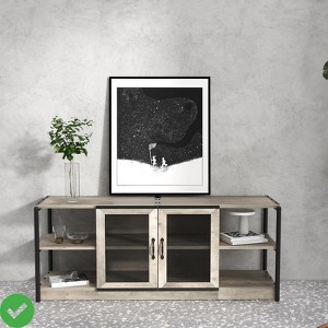 1.6m TV Stand Farmhouse Entertainment Center for 63 Inch TV Media Console Cabinet Mesh Barn Door and Sturdy Metal Frame - 1 of 4
