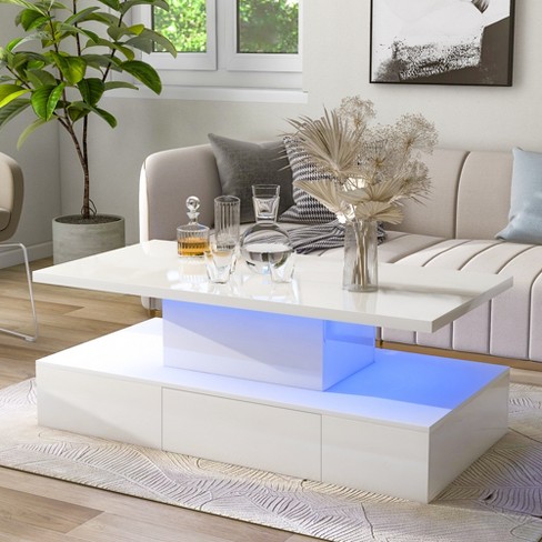 Modern Glossy Coffee Table With Drawers With Plug in 16 Colors