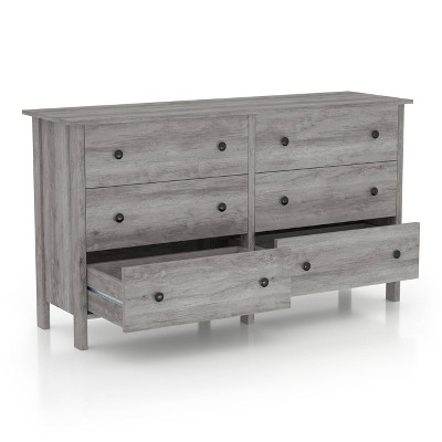 Cooyal 6 Drawer Dresser Vintage Gray Oak - miBasics: Bedroom Storage, Metal Glides, MDF