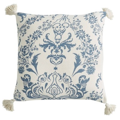 20"x20" Damask Patterned Square Throw Pillow Blue - Patina Vie