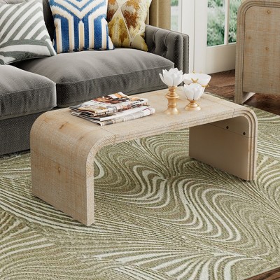 Whisen Retro Style Rectangle Top Curved Art Deco Design Wood Coffee Table