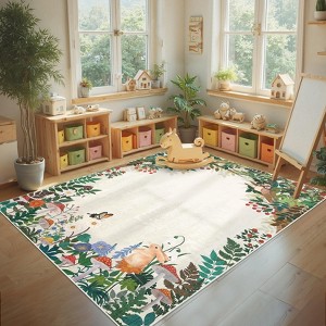 Washable Rug for Living Room, Soft Non Slip Jungle Nursery Bedroom Carpet with Cute Rabbit Squirrels - 1 of 4