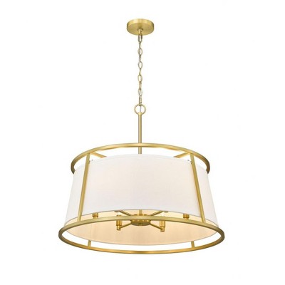 Lenyx Elegant Rubbed Brass 6-Light Pendant with White Linen Shade