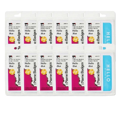 Charles Leonard Self-Adhesive Name Badges, Hello, Blue, 100 Per Pack, 12 Packs