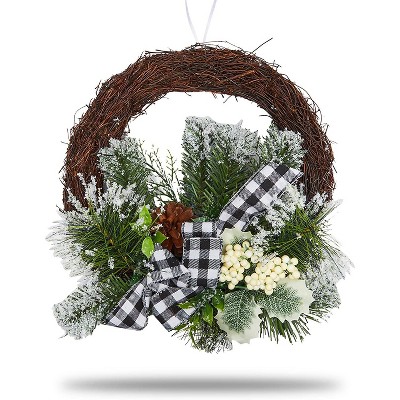 Okuna Outpost Wreaths for Front Door, Rattan Decor (Black+White, 12 Inches)