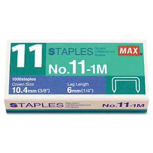 MAX No. 11 Mini Staples, 0.25" Leg, 0.38" Crown, Steel, 1,000/Box - 1 of 1