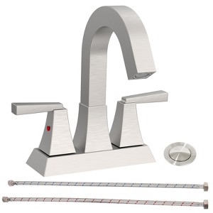 Gulches Brushed Nickel Bathroom Sink Faucet, 2-Handle, 4-Inch Center-Set, Includes Pop-Up Drain & Supply Lines - 1 of 4