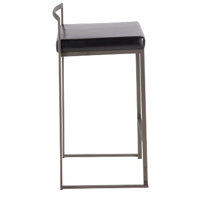 Antique 31" Stackable Counter Stool with Black Faux Leather Cushion