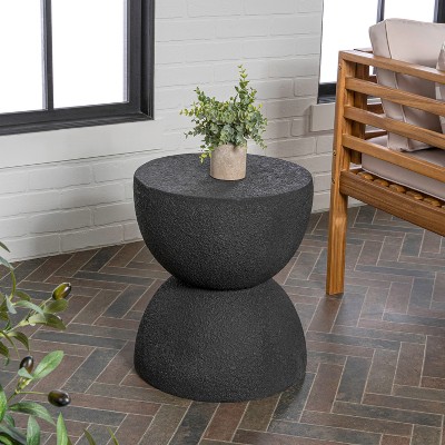 Greta Black Polyresin 18" Mid-Century Modern Drum Accent Table