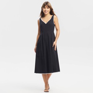 Women's Contrast Lace Trim Midi Dress - A New Day Black M