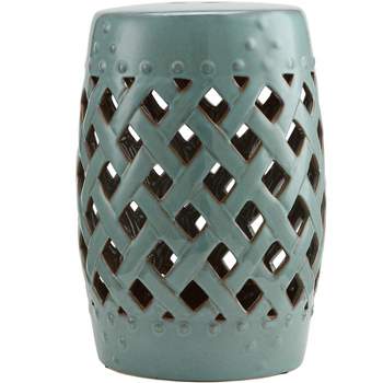 Outsunny 13" x 18" Ceramic Garden Stool with Woven Lattice Design & Glazed Strong Materials