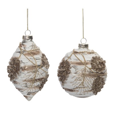 Transpac Glass Woodland Ornament Set of 2 Christmas Home Decorations