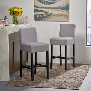 30" Fabric Barstool with Rubberwood Frame and L-Shaped Backrest, Set of 2 for Kitchen, Bar, or Home Counter - 1 of 4