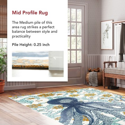Handmade Octopus Floral Cotton Area Rug, 7'6" x 9'6", Multicolor
