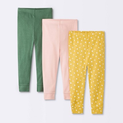 Baby Girls' 3pk Forest Love Pull-On Pants - Cloud Island™ Olive Green 12M