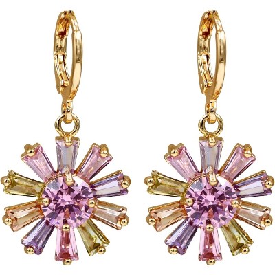 Vuskdtei18K Gold Plated Flower Dangle Earrings for Women, Hypoallergenic Cubic Zirconia Earrings, Elegant Chandelier Drop Earrings