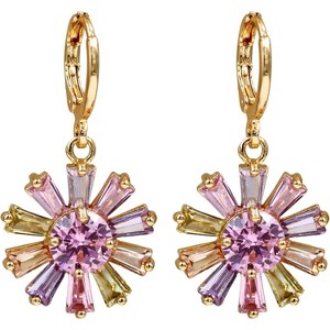 Vuskdtei18K Gold Plated Flower Dangle Earrings for Women, Hypoallergenic Cubic Zirconia Earrings, Elegant Chandelier Drop Earrings - 1 of 4