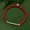 Ross-Simons 4mm Simulated Red Coral Bead and .10 ct. t.w. CZ Evil Eye Stretch Bracelet With Enamel in 18kt Gold Over Sterling Size - 3 of 4