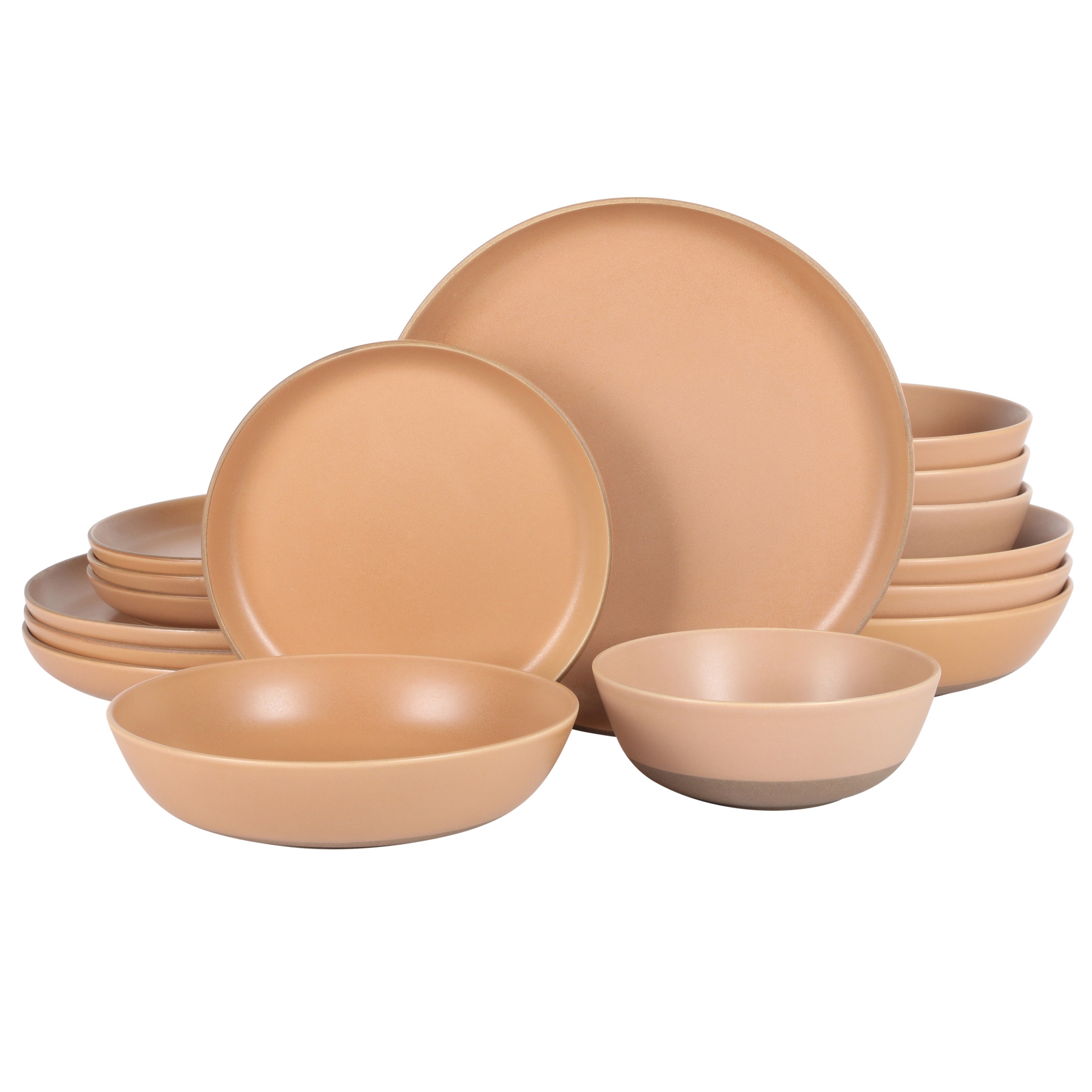 Gibson Elite Laguna Bliss 16 Piece Stoneware Reactive Glaze (Service for 4)- Matte Clay W/ Terracotta Bottom
