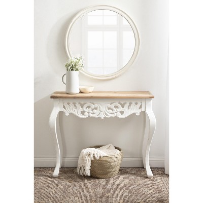 Antonella Rustic Brown and White Carved Wood Console Table