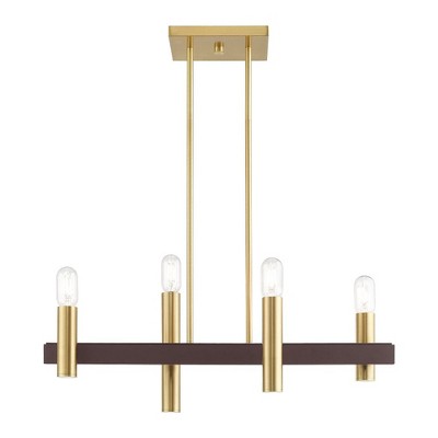 Helsinki Satin Brass & Bronze 4-Light Linear Chandelier with Crystal Accents