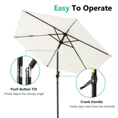 7.5FT Beige Polyester Patio Umbrella with Push Button Tilt & Crank