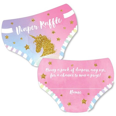 Big Dot of Happiness Rainbow Unicorn - Diaper Shaped Raffle Ticket Inserts - Magical Unicorn Baby Shower Activities - Diaper Raffle Game - Set of 24