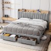 Upholstered Bed Frame, Storage Headboard and Charging Station, Platform Bed Frame with Drawers, No Box Spring Needed, Easy Assembly, Grey, Queen Size - 3 of 4