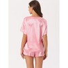 INSPIRE CHIC Women's Lounge Sets Satin Silky Short Sleeve T-shirt with Slit Elastic Shorts Sleepwear Pajama Set - 3 of 4