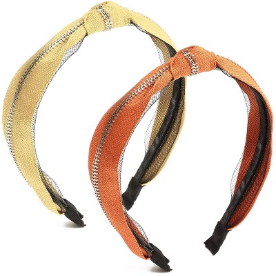 Glamlily 2 Pack Top Knot Women's Headbands with Zipper, Yellow & Orange Knotted Girls Headbands