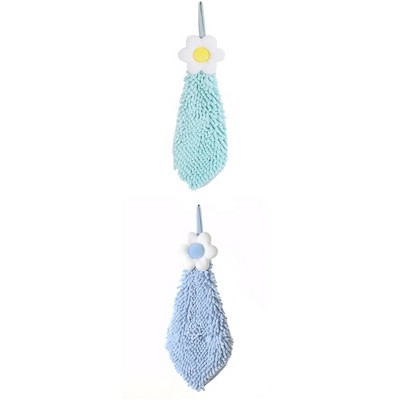 REGALWOVEN Chenille Soft Absorbent Flower Hanging Hand Towels for Bathroom 2 Pcs