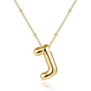 Chunky Balloon Initial Necklace 14K Gold Plated Non Tarnish Mom Gift Gold-J - 1 of 4