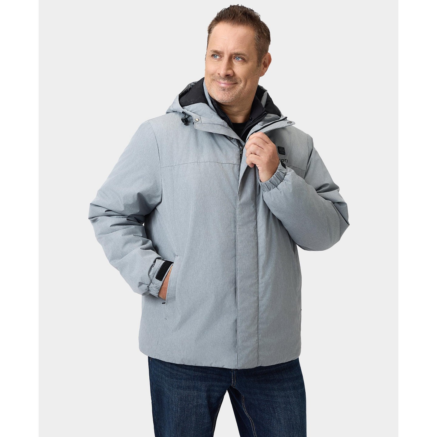 Мужские куртки Ororo 4-Zone Thermolite Heated Padded Jacket with Battery (Gray, 2XL) — фото 3