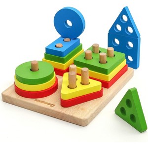 Wooden Sorting and Stacking Toy, Shape and Color Matching Puzzle for Fine Motor Skill Development - 1 of 4
