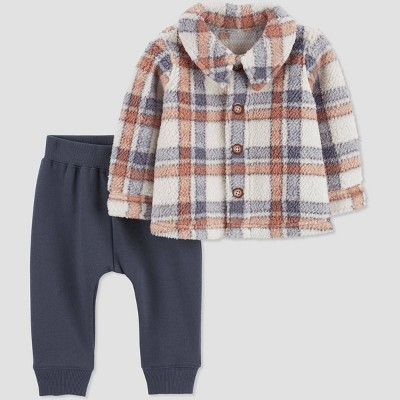 Image of Carter's Just One You®️ Baby Boys' 2pc Flannel Top & Bottom Set - Gray/Brown Newborn