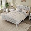 Full Size Solid Wood Bed Frame with Upholstered Tufted Headboard - 3 of 4