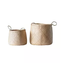 Set of 2 Decorative Woven Seagrass Baskets with Handles Beige - 3R Studios